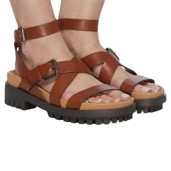 Sam Edelman Eleanora Brown Buckle Lug Sole Strappy Sandals Size 8.5 NEW No Box - Picture 1 of 11